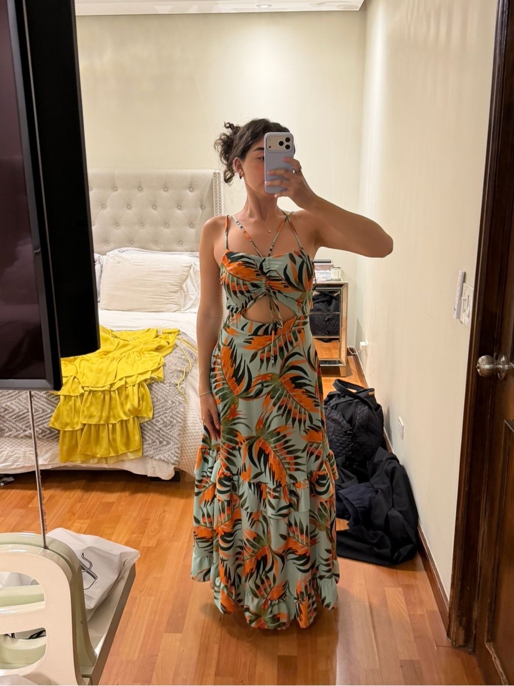 Tropical Cutout Maxi Dress in Green and Orange